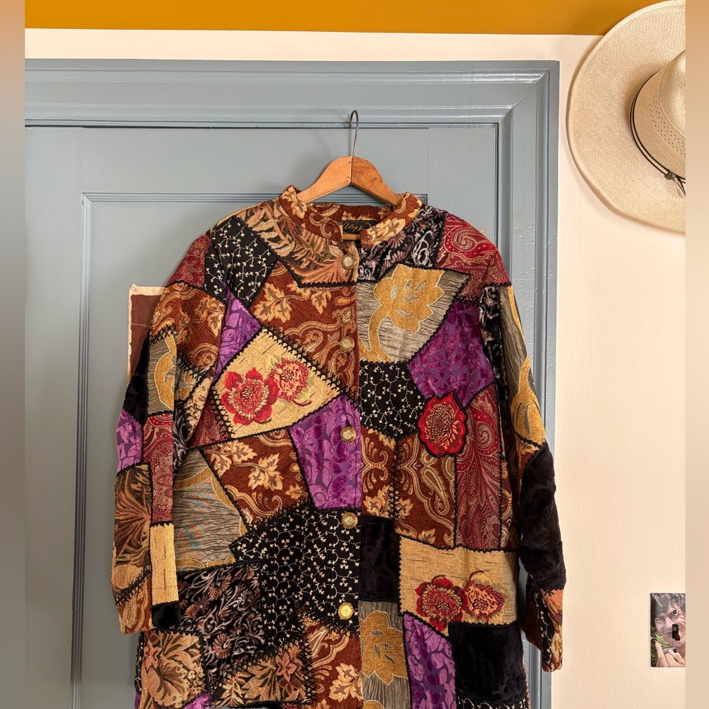 vintage 90s crazy quilt velvet patchwork jacket